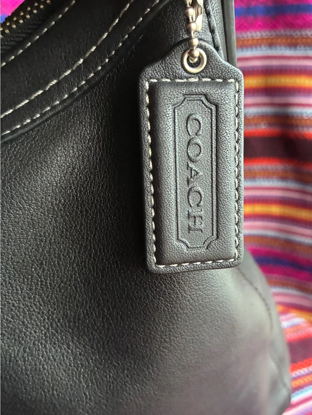 Coach Black Leather Crossbody with Silver Ring Detail